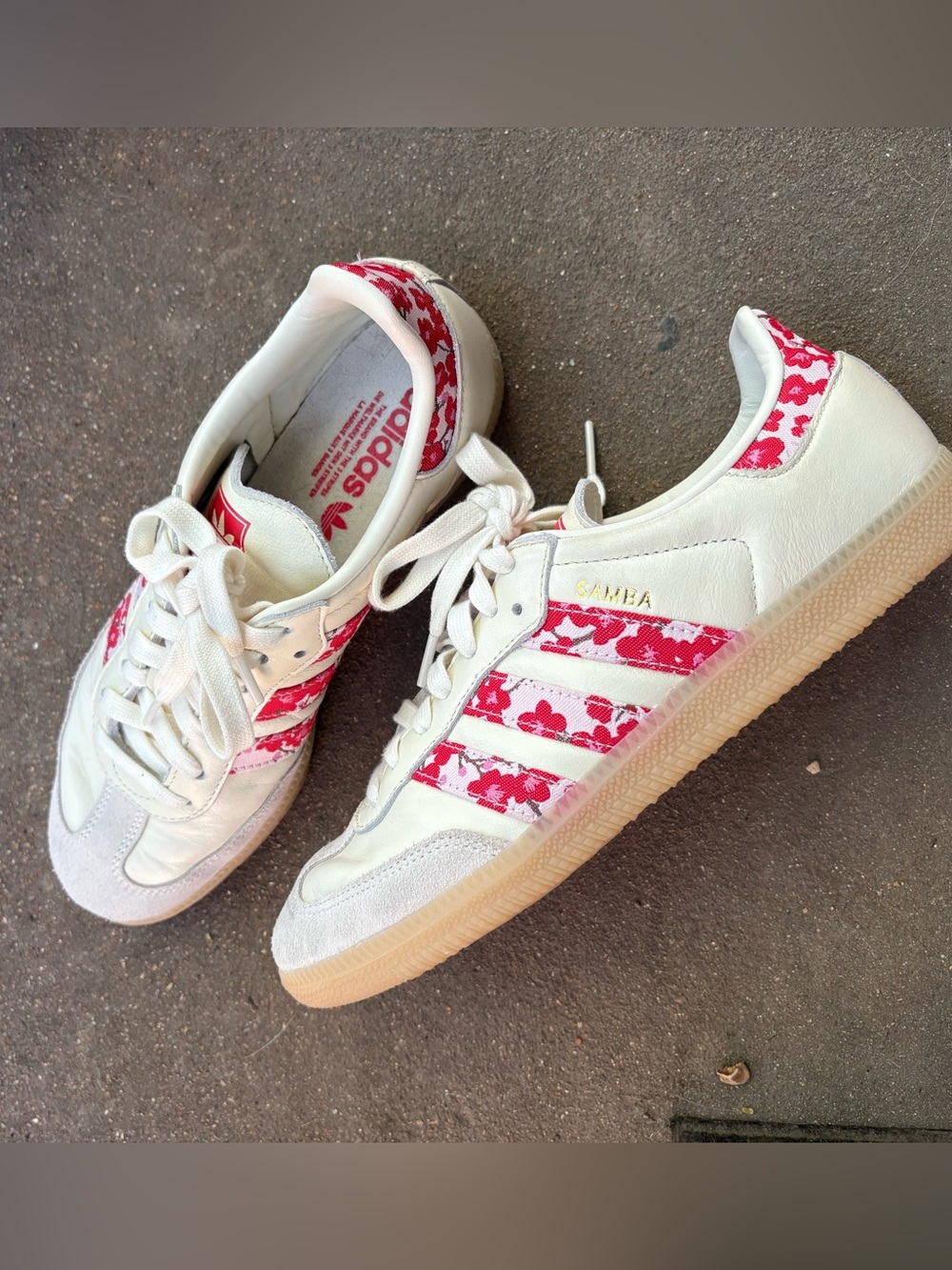 adidas Samba White Sneakers with Pink Floral Stripes